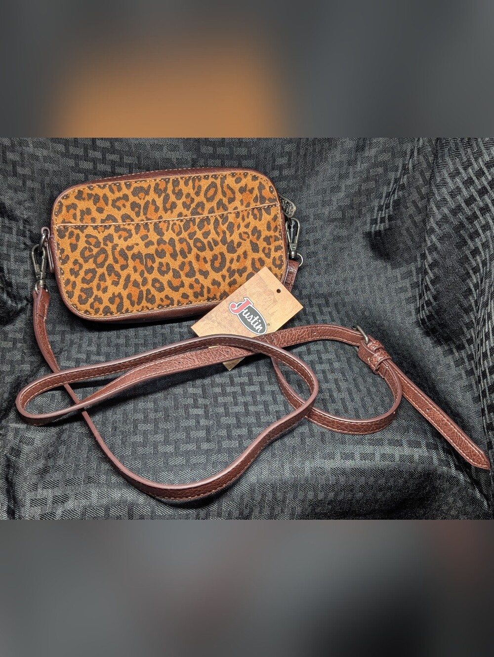 Justin Leopard Print Crossbody Camera Bag.